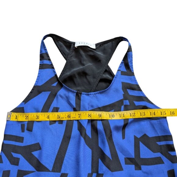 Sandro Paris Blouse Silk Sleeveless Black Blue Abstract Print Open Back Women 4 - Picture 14 of 15